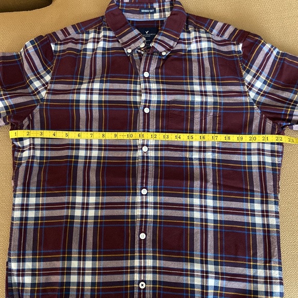 American Eagle Men’s Maroon Plaid Classic Fit Button-down long sleeve. Size M - Picture 7 of 7